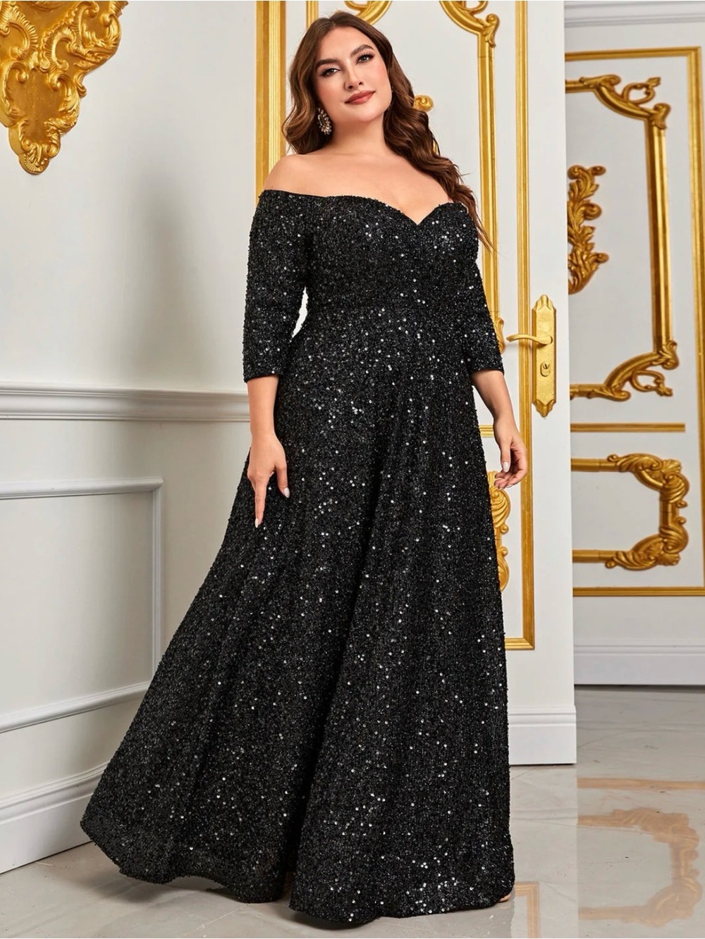 Faeriesty Elegant Sequin Off-Shoulder Mermaid Hem Formal Evening Gown Size L